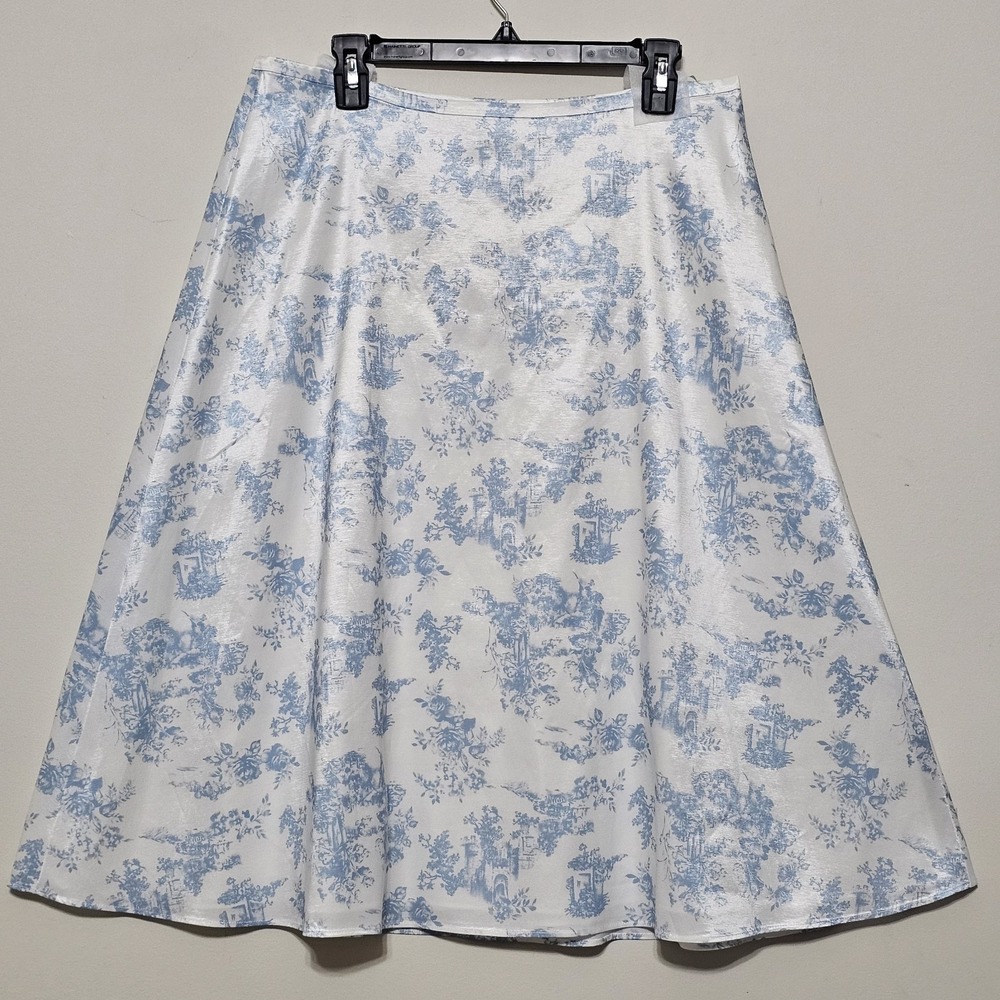 Preston & York Womens Skirt 12 Large White Blue A-line Midi Lined Zip New 433226